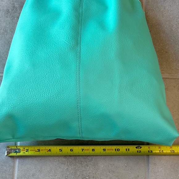 Faux Leather Turquoise Slouchy Tote Bag - Picture 6 of 9